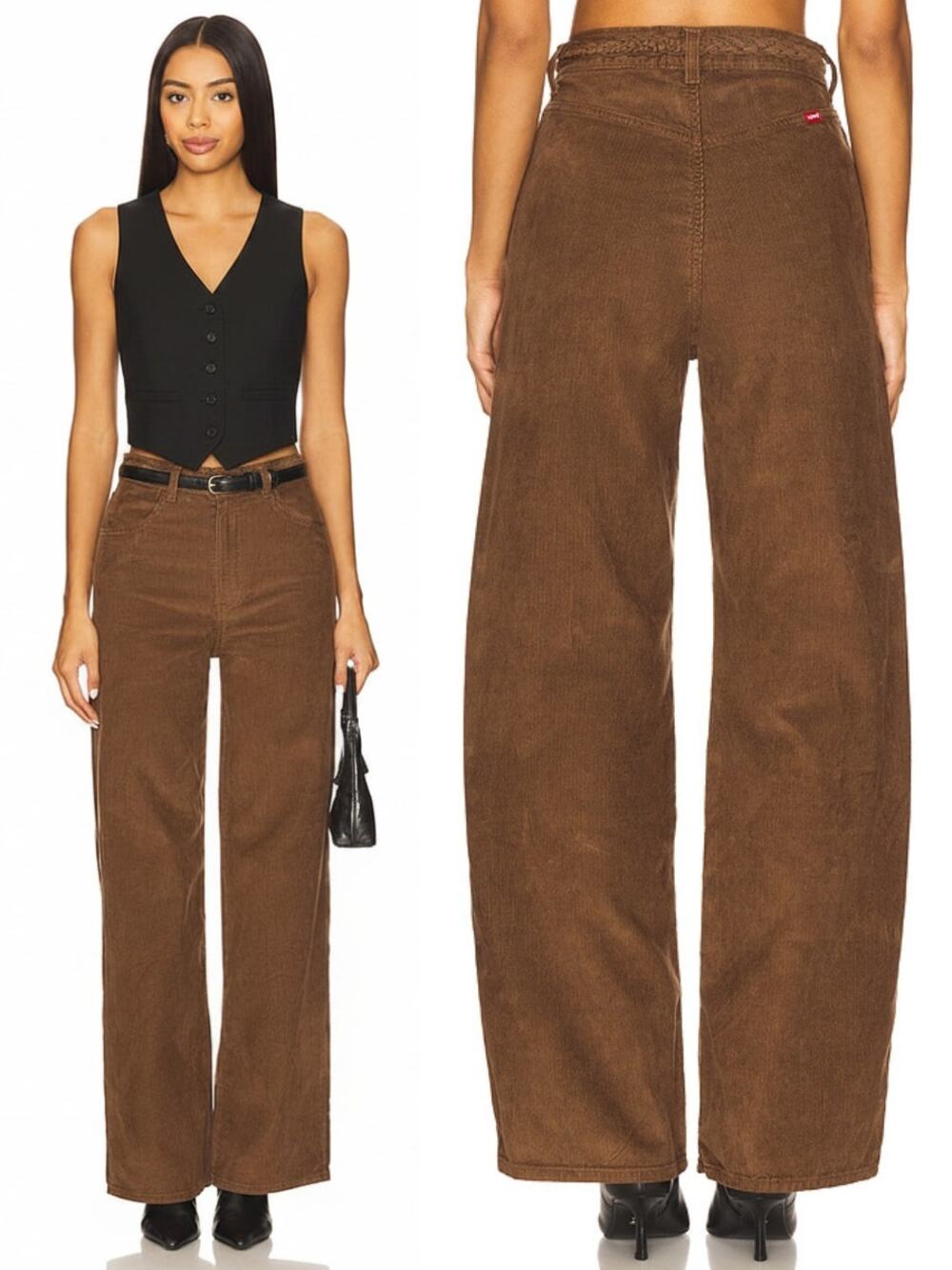 NWT LEVI'S Ribcage Wide Leg Braided Corduroy Jeans Size 23 x 32 Carafe Brown
